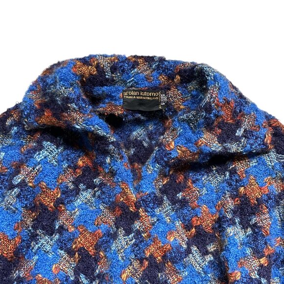 70s Vintage Wool Sweater Cape Arolan Kutomo Finland Boho Hippie Fringe Plaid. - Picture 11 of 13